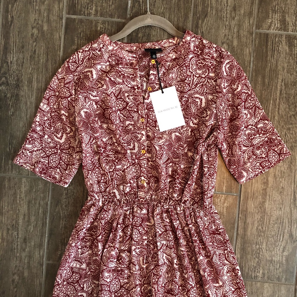 Who What Wear midi burgundy print dress